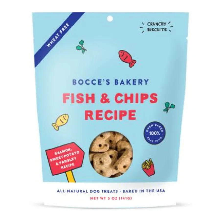 Fashion Bocce's Bakery Fish & Chips Dog Treats, 5-oz