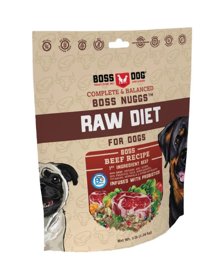 Discount Boss Dog Raw Diet Boss Nuggs Beef Recipe Frozen Dog Food, 3-lb