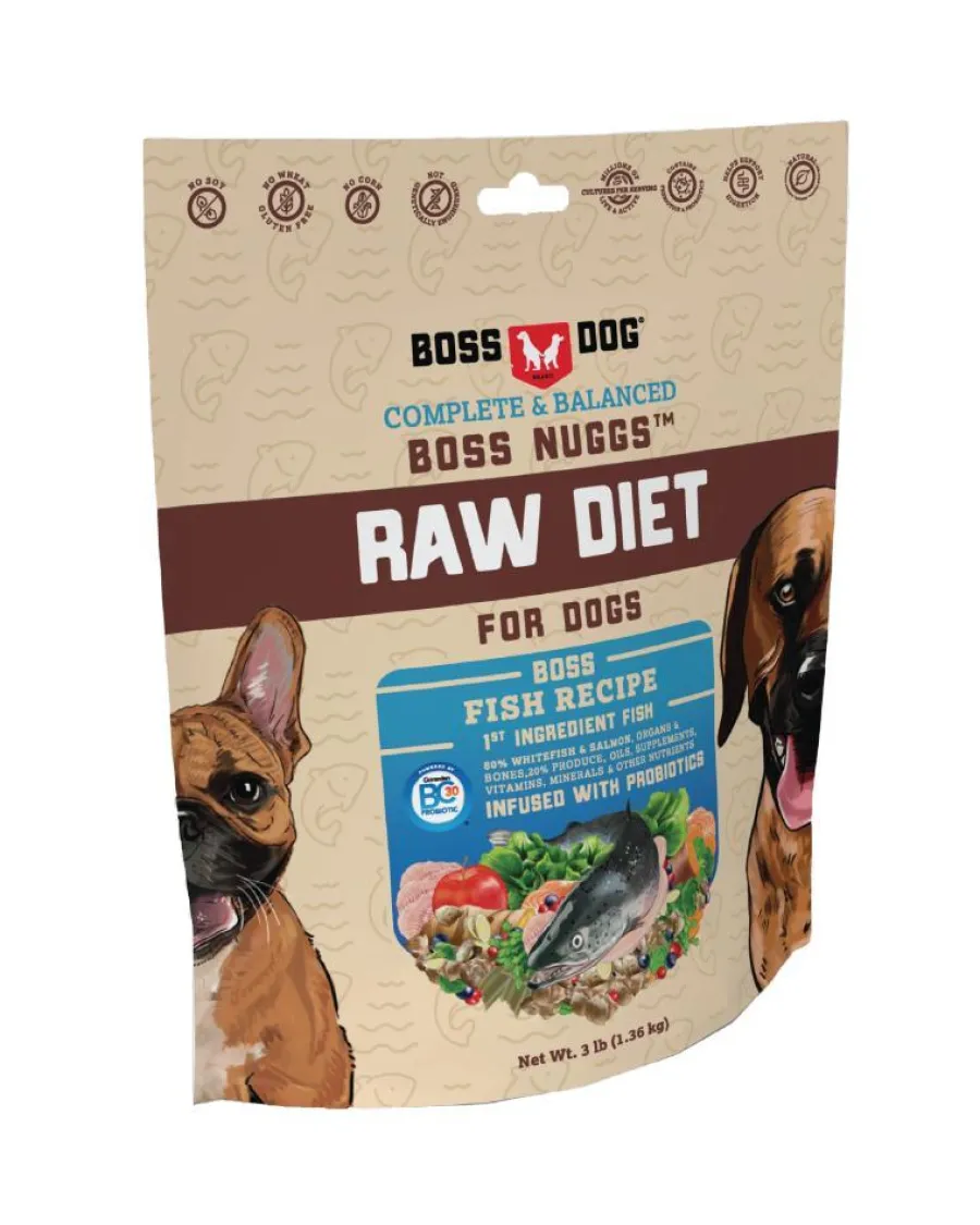 New Boss Dog Raw Diet Boss Nuggs Fish Recipe Frozen Dog Food, 3-lb