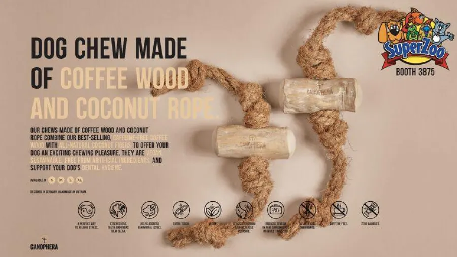 Store Canophera Coffee Wood & Coconut Rope Dog Toy, Small