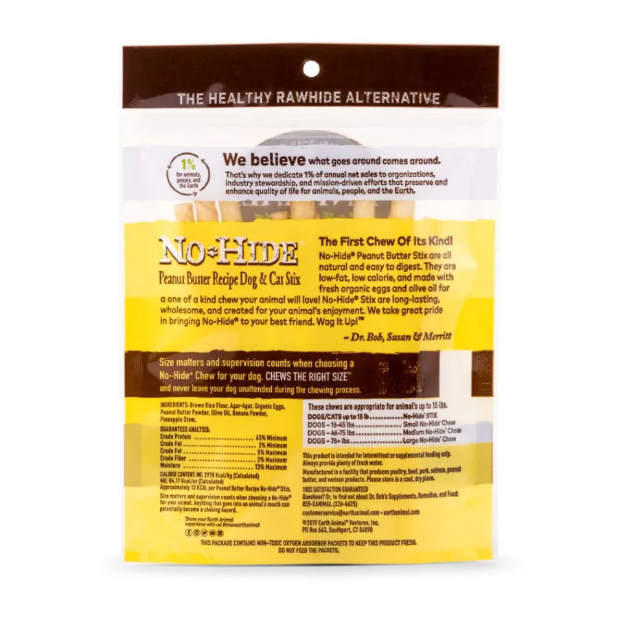 New Earth Animal No-Hide Peanut Butter Stix Chew Dog Treat, 10-pack