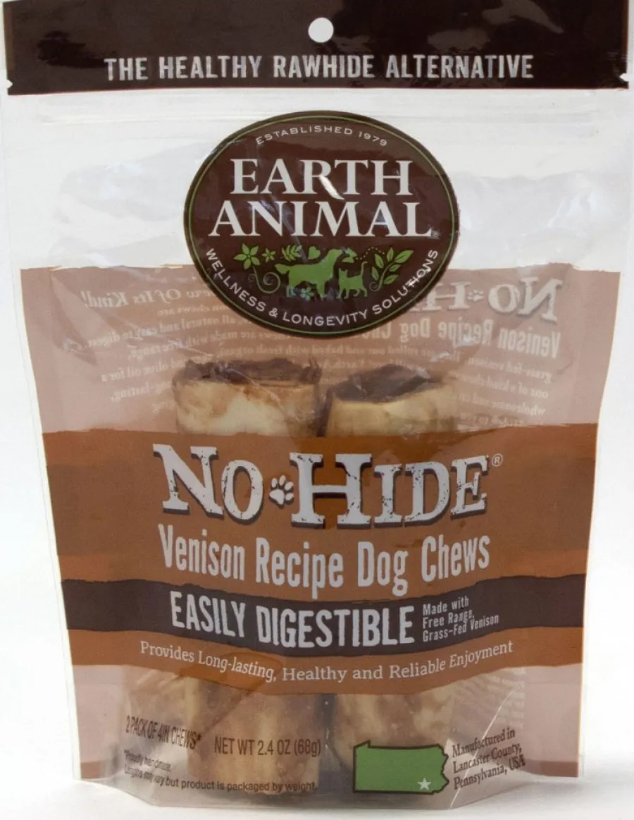 Clearance Earth Animal No-Hide Venison Chew Dog Treat, 4-in, 2-pack, case of 12 (**)