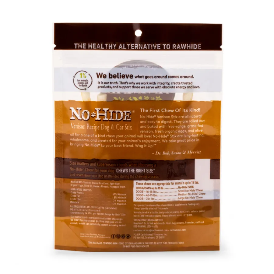 Hot Earth Animal No-Hide Venison Stix Chew Dog Treat, 10-pack