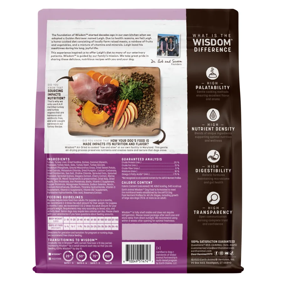 Outlet Earth Animal Wisdom Turkey Air-Dried Dog Food, 2-lb