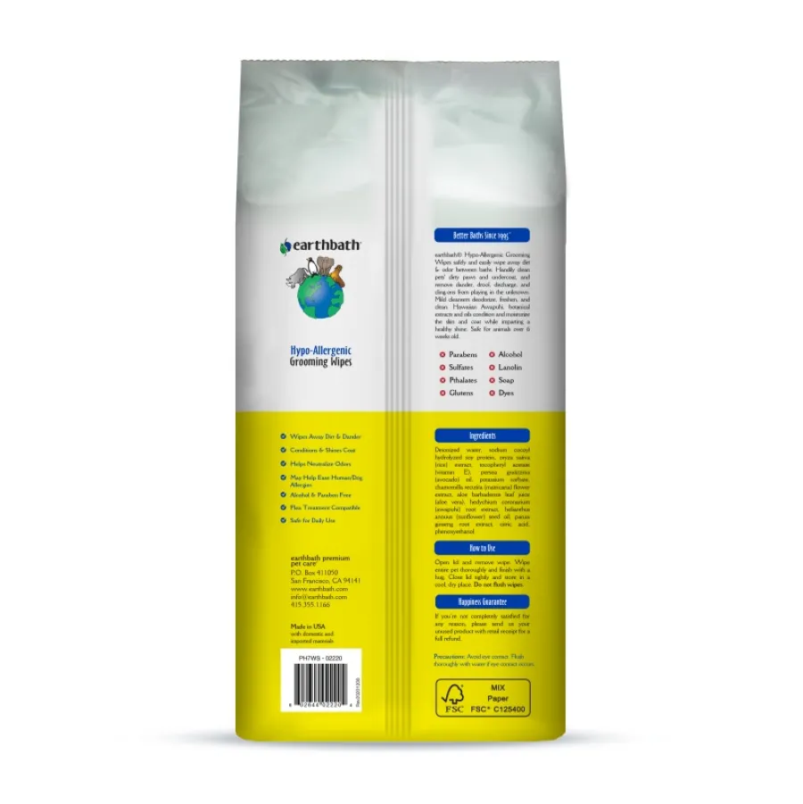 Outlet earthbath Hypo-Allergenic Grooming Wipes, Fragrance Free, 100-count