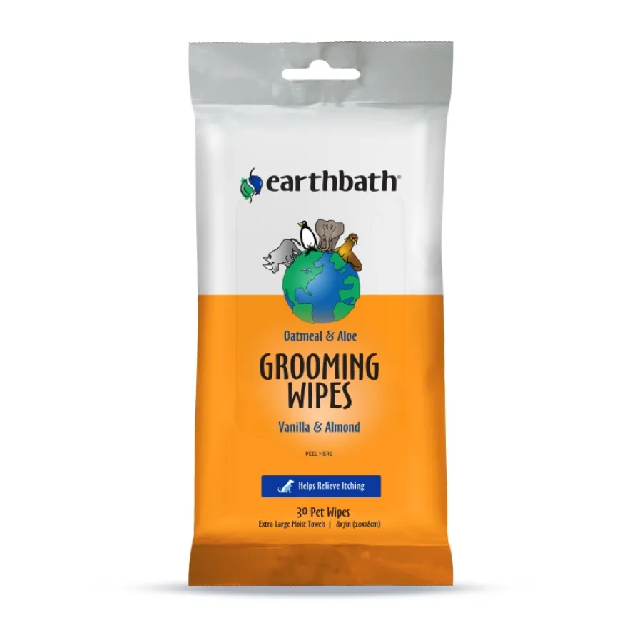 Online earthbath Oatmeal & Aloe Grooming Wipes, Vanilla & Almond, 30-count