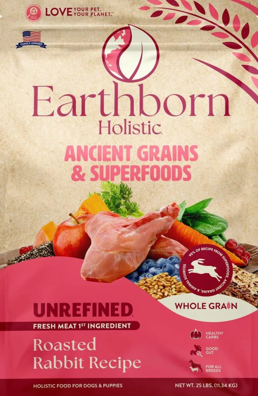 Clearance Earthborn Holistic Unrefined Roasted Rabbit with Ancient Grains & Superfoods Dry Dog Food, 4-lb