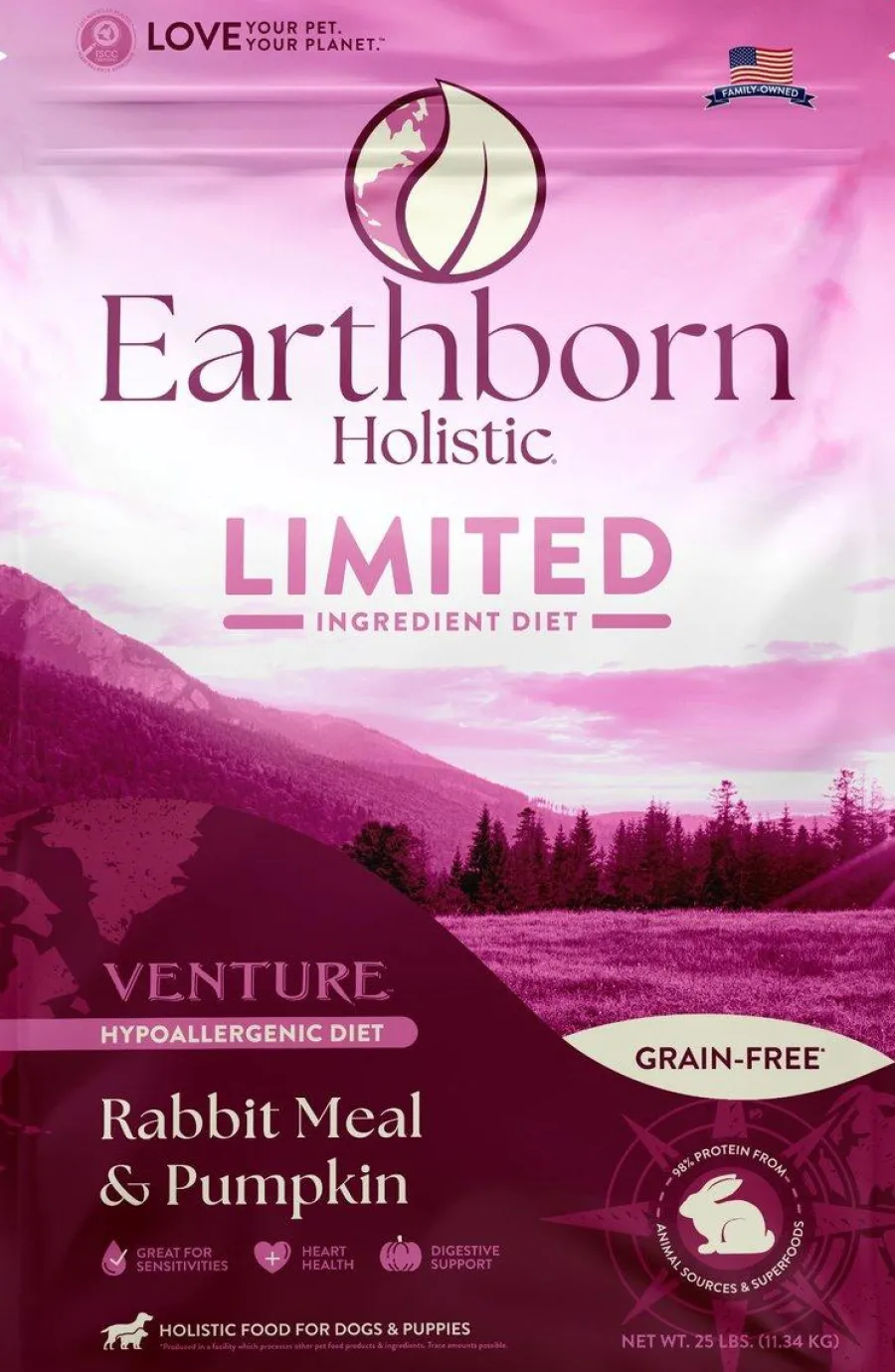 Discount Earthborn Holistic Venture Limited Ingredient Rabbit Meal & Pumpkin Grain-Free Dry Dog Food, 4-lb