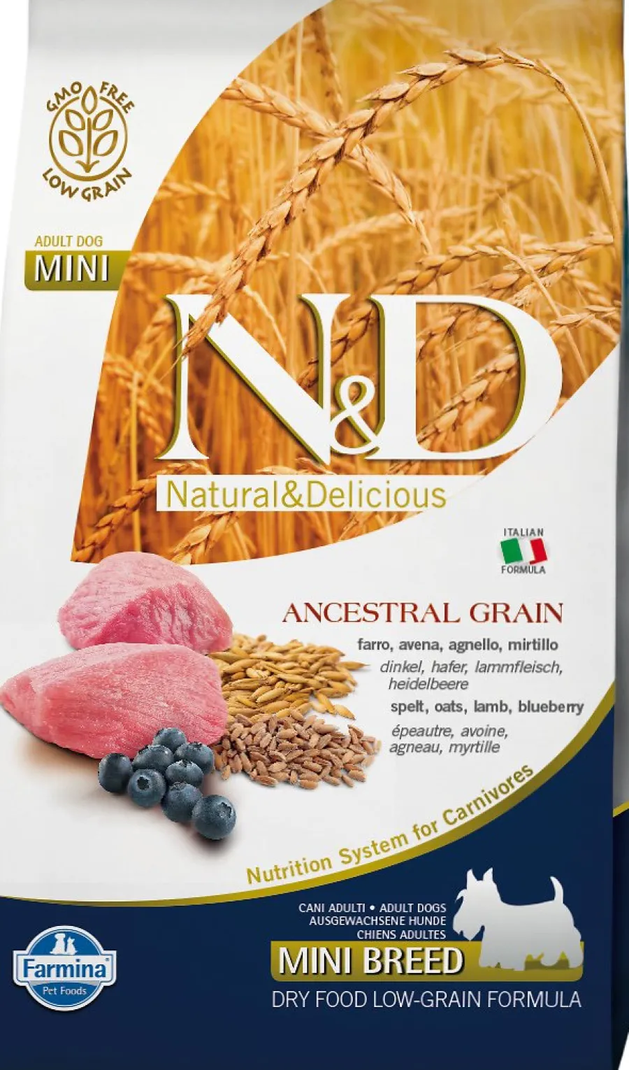 Online Farmina N&D Ancestral Grain Lamb & Blueberry Mini Adult Dry Dog Food, 15.4-lb