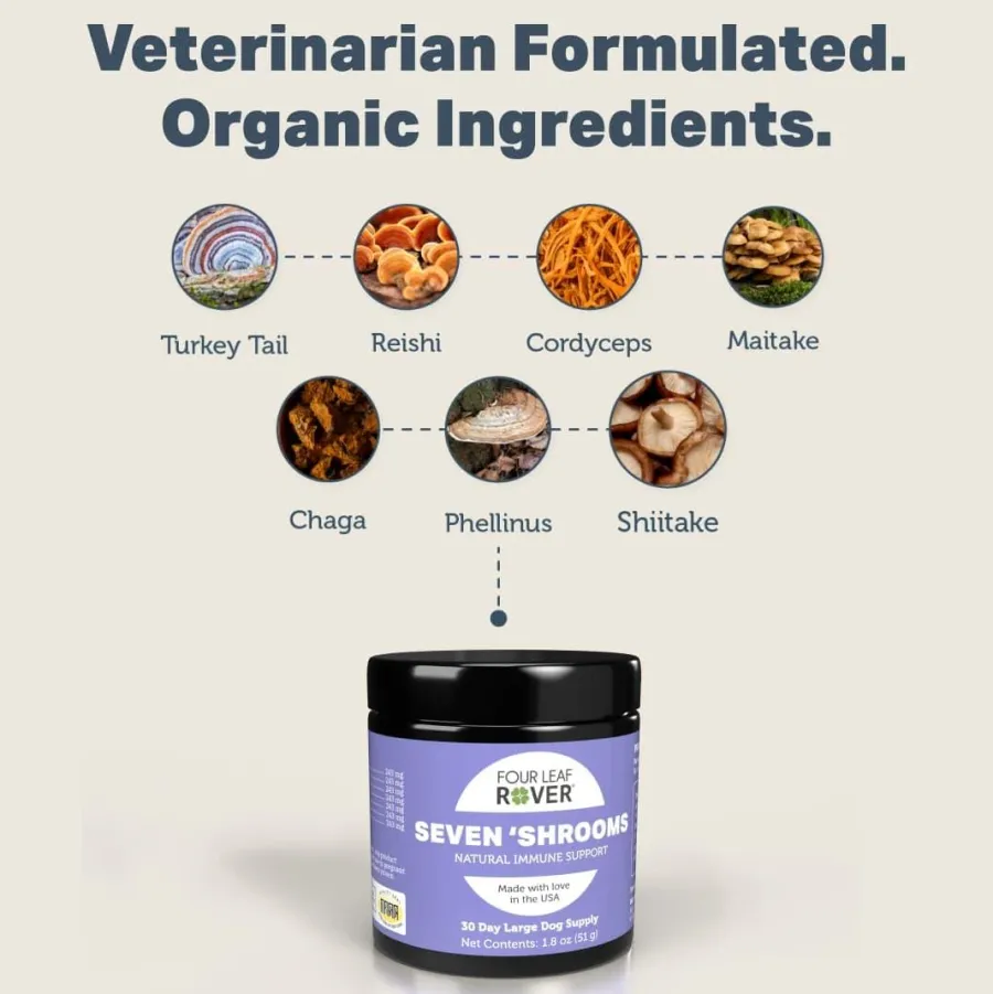 Flash Sale Four Leaf Rover Seven 'Shrooms Natural Immune Support Dog Supplement, 1.8-oz