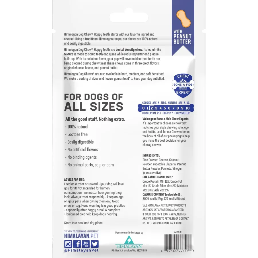 Best Himalayan Pet Supply Happy Teeth Dental Dog Chew, Peanut Butter, 2-count