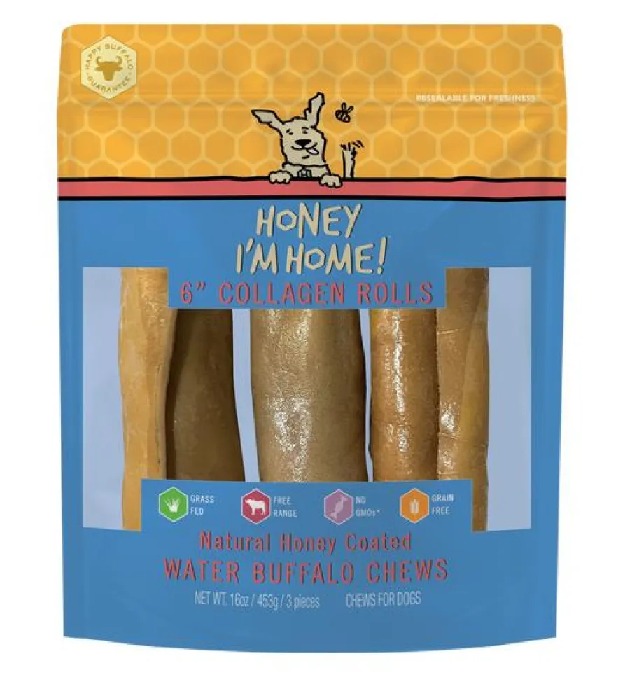 Hot Honey I'm Home Natural Honey Coated Buffalo Collagen Rolls Dog Treats, 6-in, 3-pk
