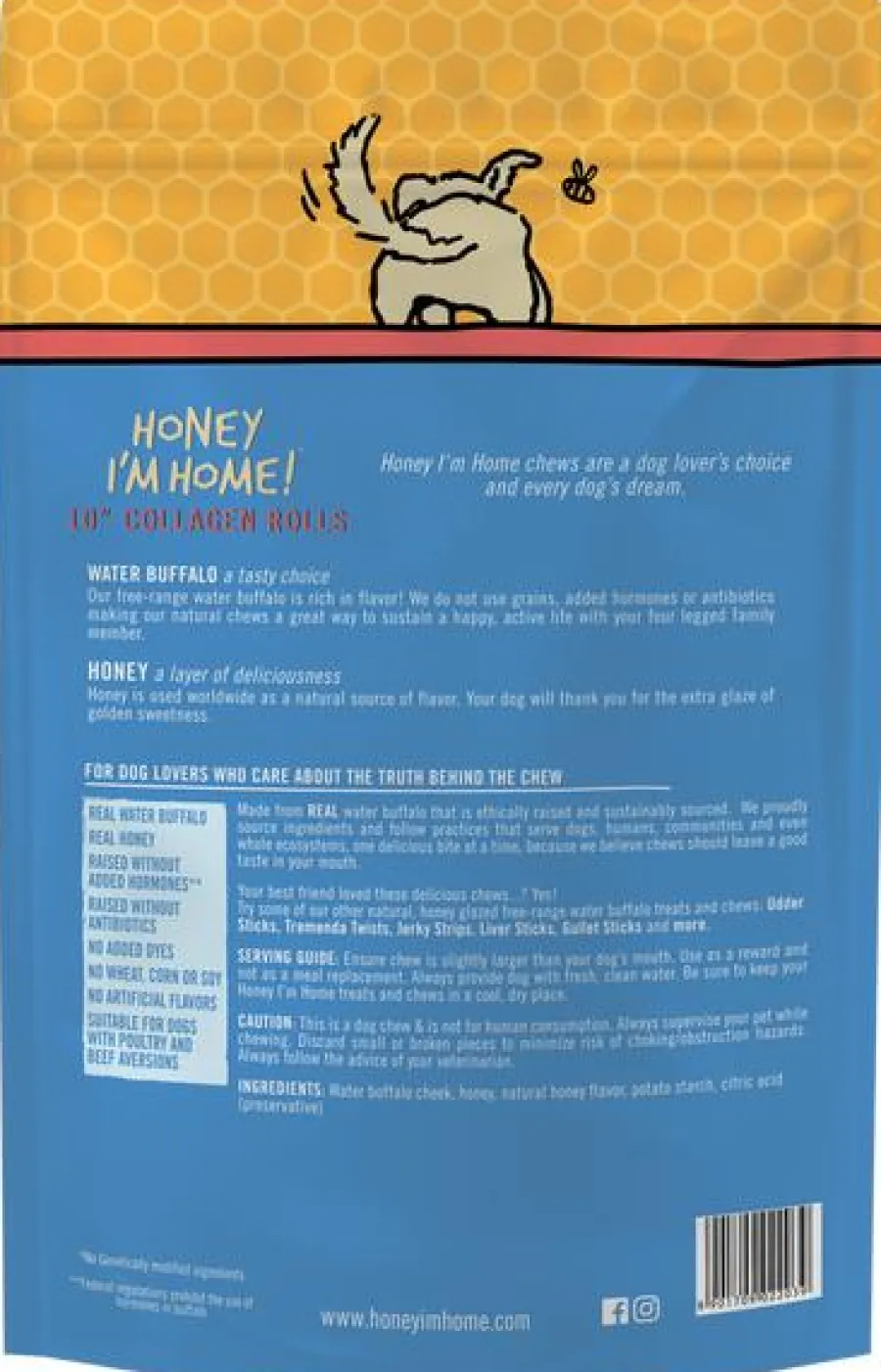 Store Honey I'm Home Natural Honey Coated Buffalo Collagen Rolls Dog Treats, 10-in, 3-pk
