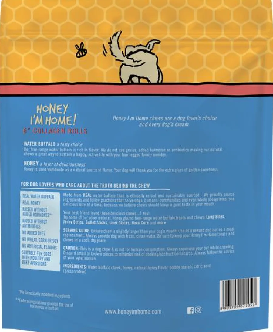 Hot Honey I'm Home Natural Honey Coated Buffalo Collagen Rolls Dog Treats, 6-in, 3-pk