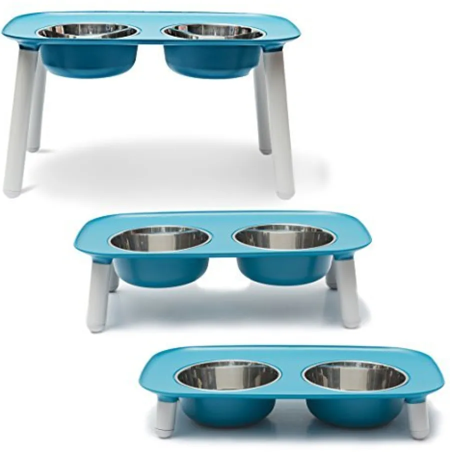 Sale Messy Mutts Elevated Double Feeder Dog Bowl, Blue