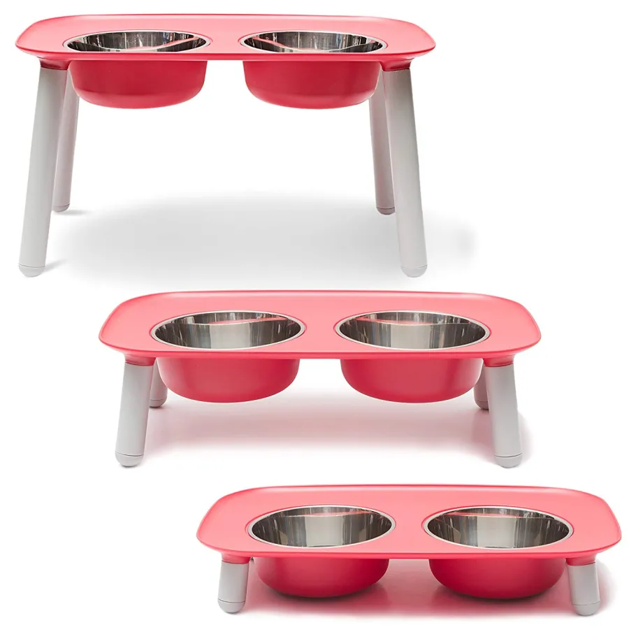 Fashion Messy Mutts Elevated Double Feeder Dog Bowl, Red