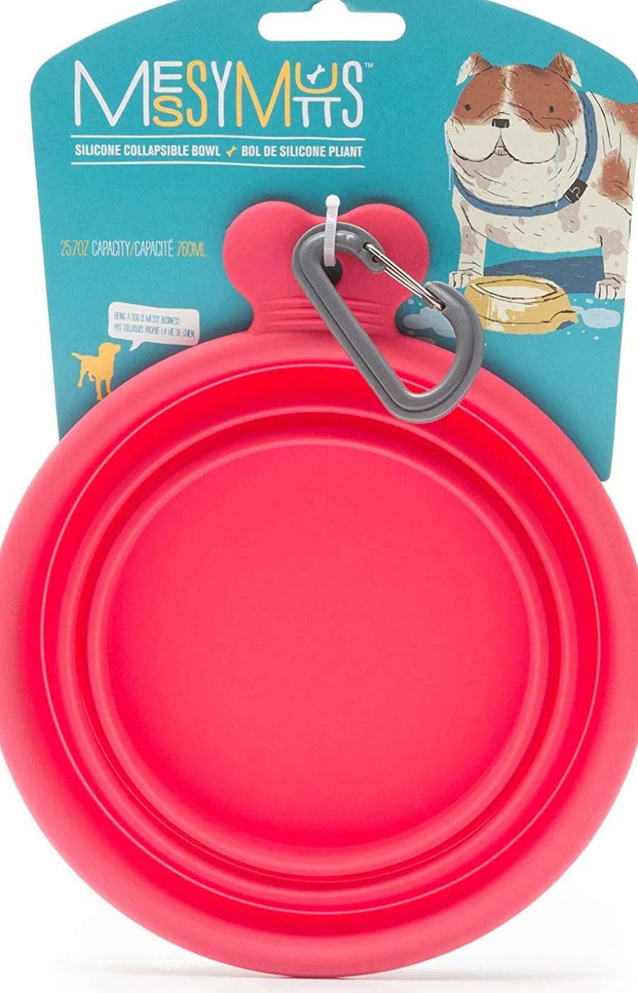 Store Messy Mutts Silicone Collapsible Travel Dog Bowl, Red, Small