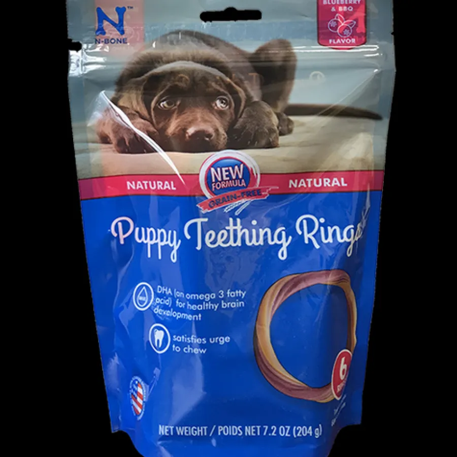 Fashion N-Bone Puppy Teething Ring Blueberry BBQ Flavor Dog Treats, 6-count