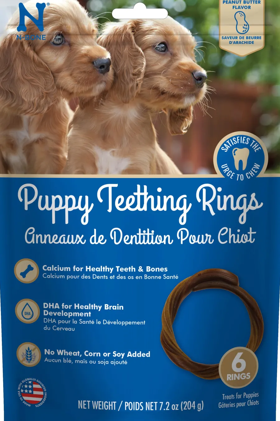 Clearance N-Bone Puppy Teething Rings Peanut Butter Flavor Dog Treats, 6-count