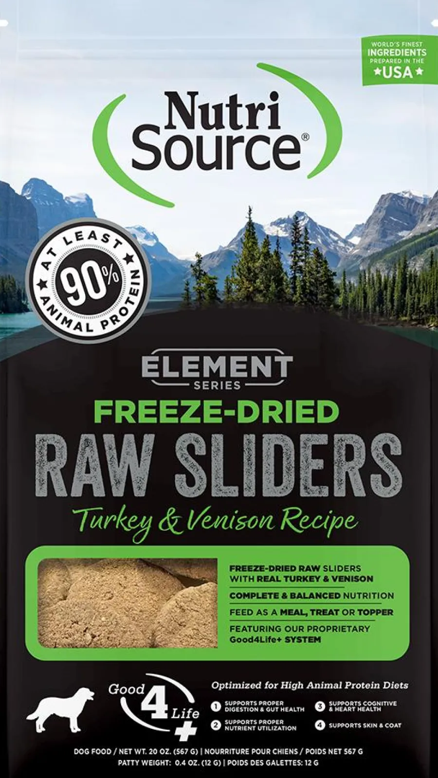 Clearance NutriSource Element Series Turkey & Venison Raw Sliders Freeze-Dried Dog Food, 20-oz