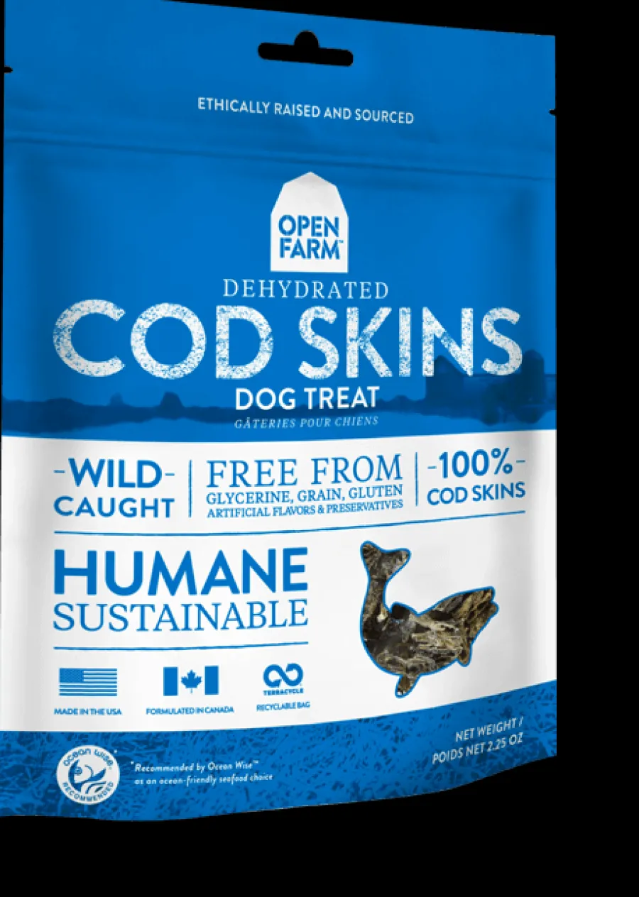 New Open Farm Dehydrated Cod Skins Dog Treat, 2.25-oz