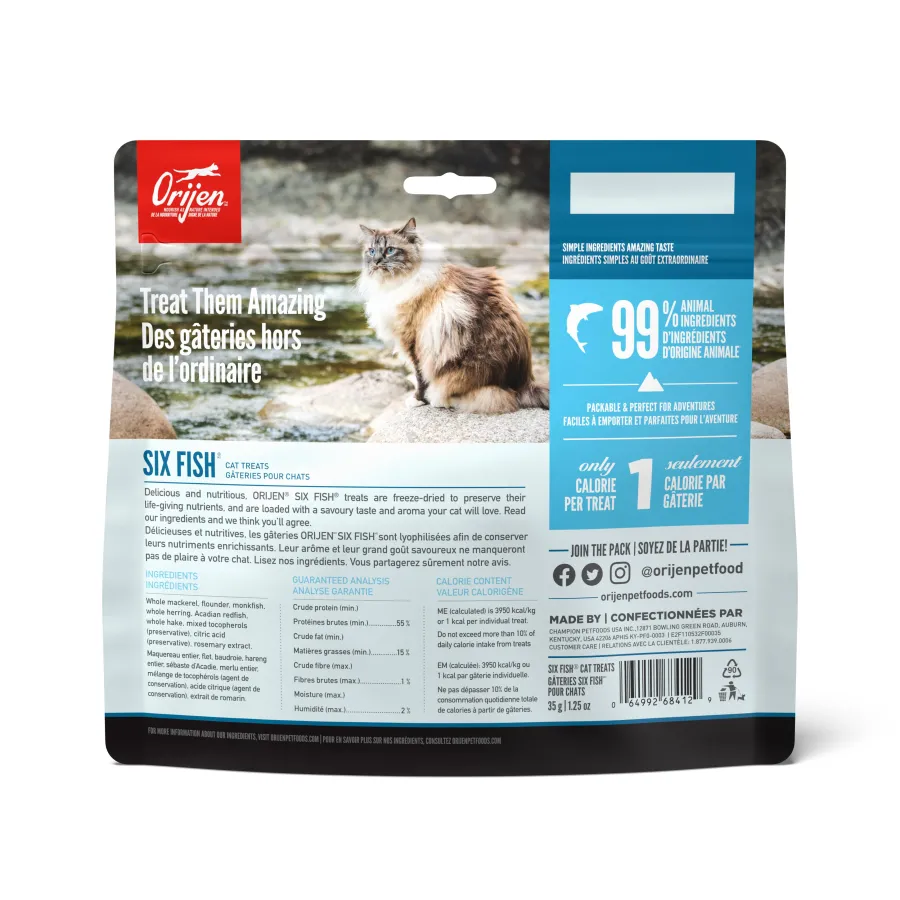 Clearance ORIJEN Six Fish Grain-Free Freeze-Dried Cat Treats, 1.25-oz