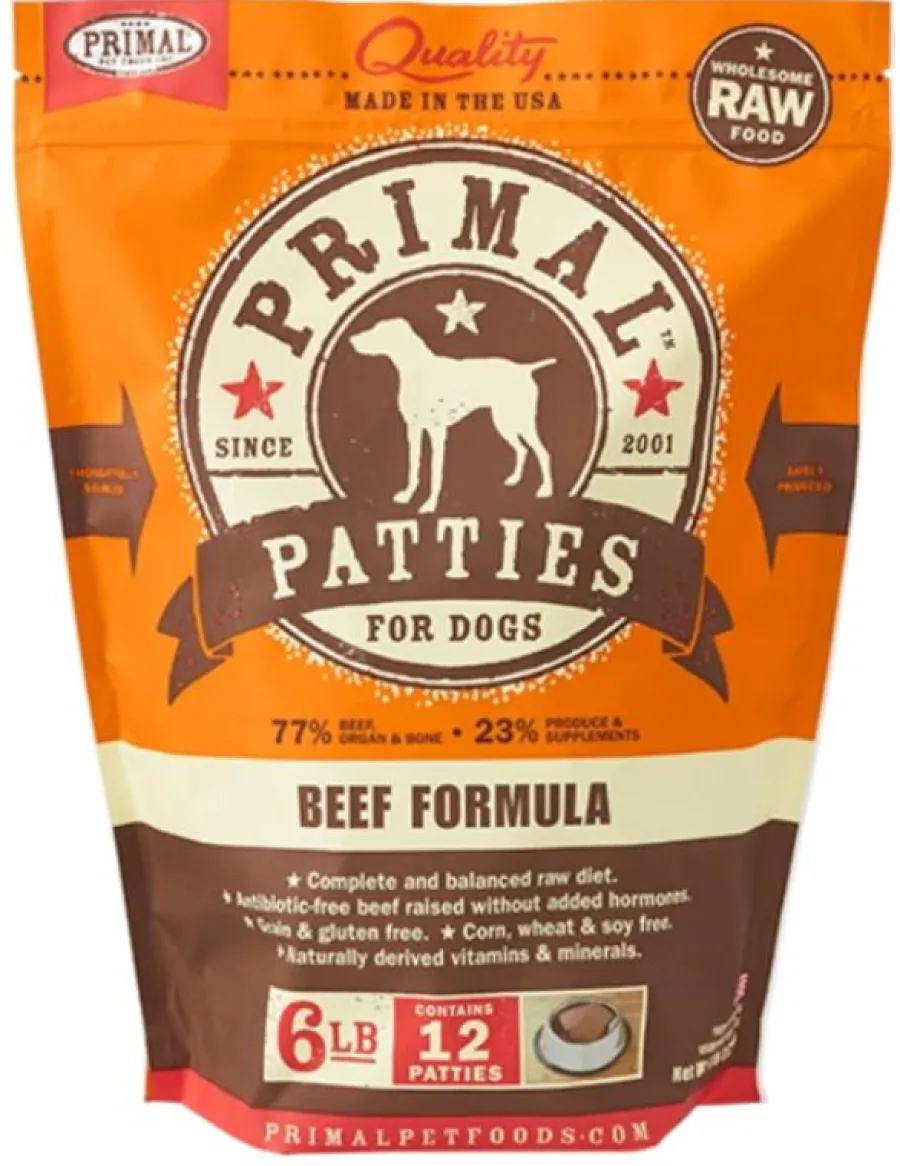 Fashion Primal Pet Foods Primal Beef Formula Patties Raw Frozen Dog Food, 6-lb