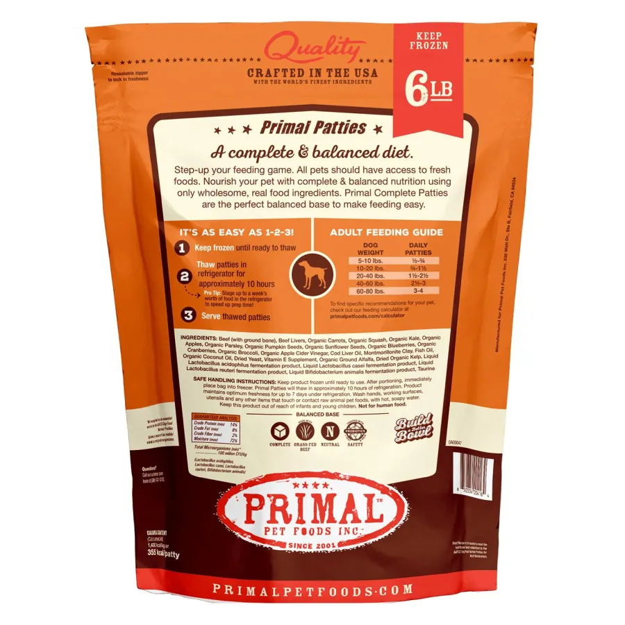 Fashion Primal Pet Foods Primal Beef Formula Patties Raw Frozen Dog Food, 6-lb