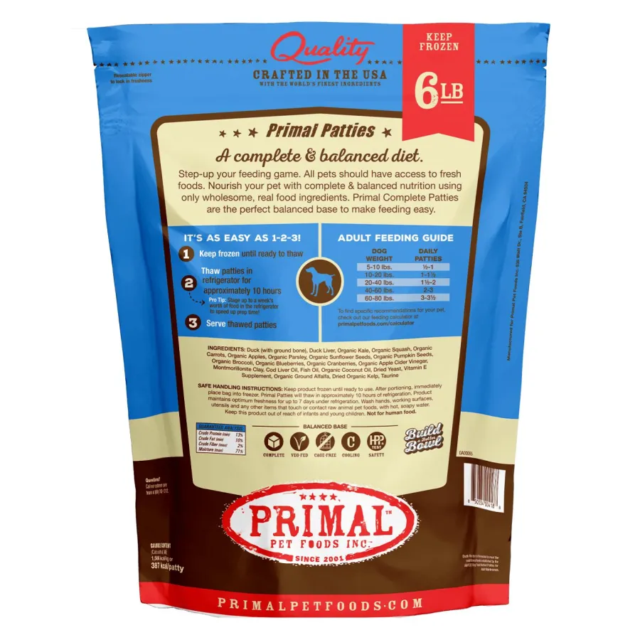 Cheap Primal Pet Foods Primal Duck Formula Patties Raw Frozen Dog Food, 6-lb