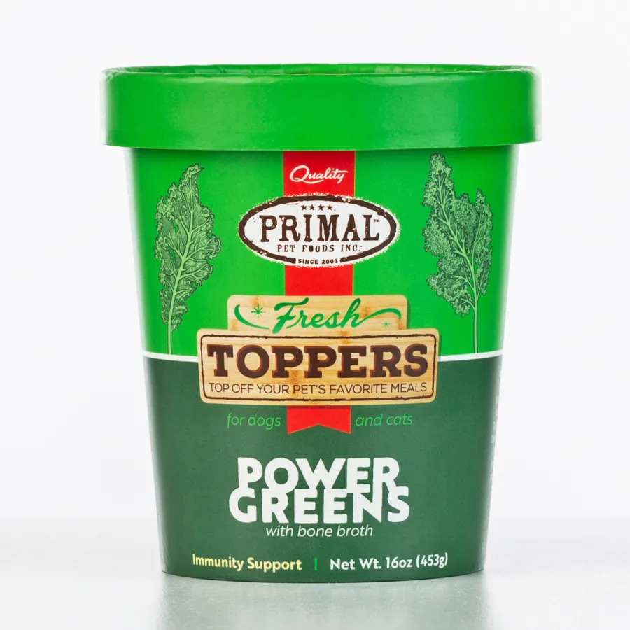 Store Primal Pet Foods Primal Fresh Toppers Power Greens, Frozen Dog & Cat Food Topper, 16-oz