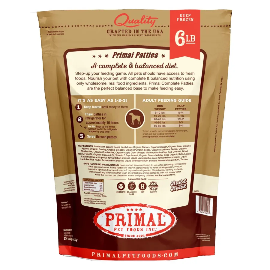 Fashion Primal Pet Foods Primal Lamb Formula Patties Raw Frozen Dog Food, 6-lb
