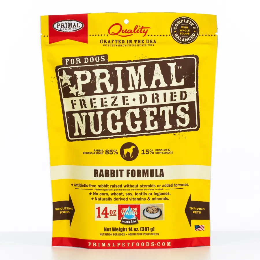 Clearance Primal Pet Foods Primal Raw Freeze-Dried Nuggets Rabbit Formula Dog Food, 14-oz