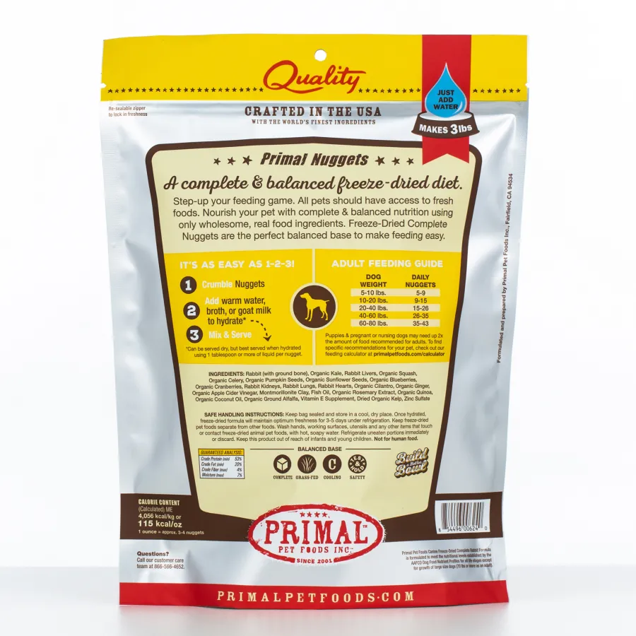 Clearance Primal Pet Foods Primal Raw Freeze-Dried Nuggets Rabbit Formula Dog Food, 14-oz