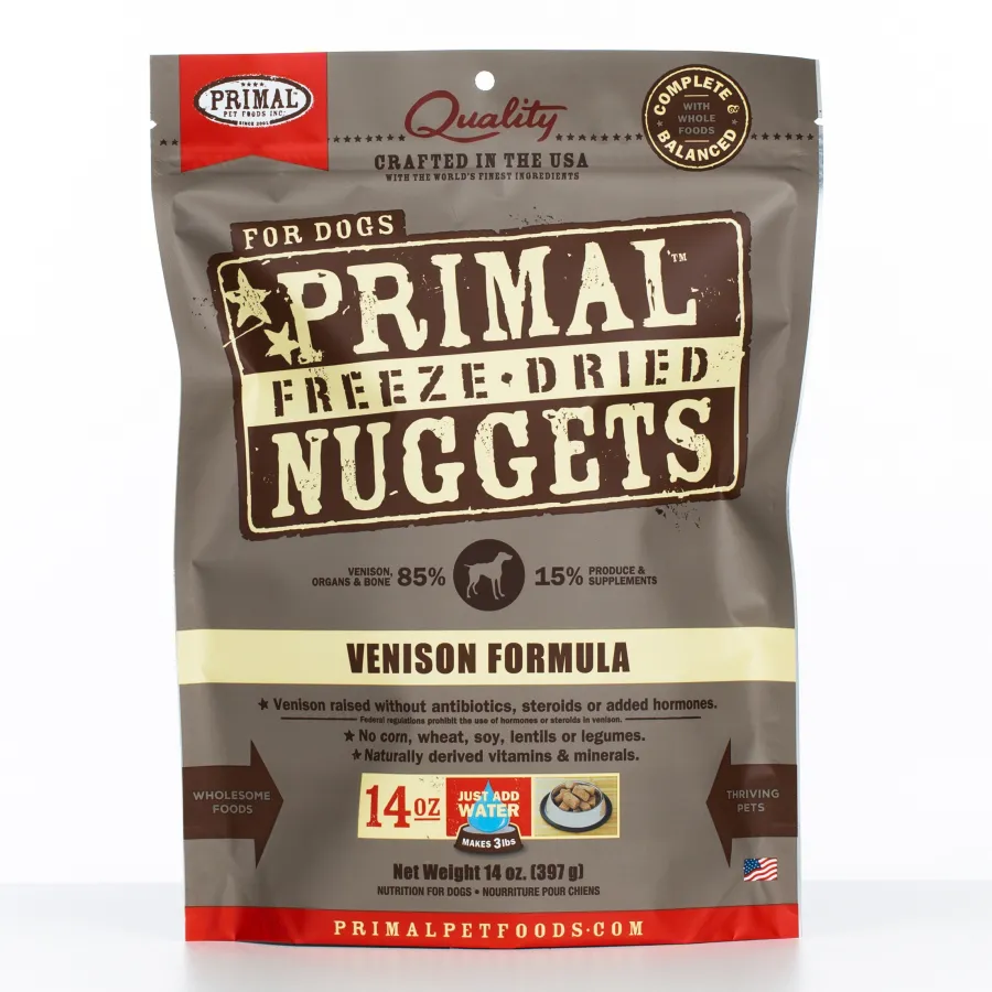 Clearance Primal Pet Foods Primal Raw Freeze-Dried Nuggets Venison Formula Dog Food, 14-oz