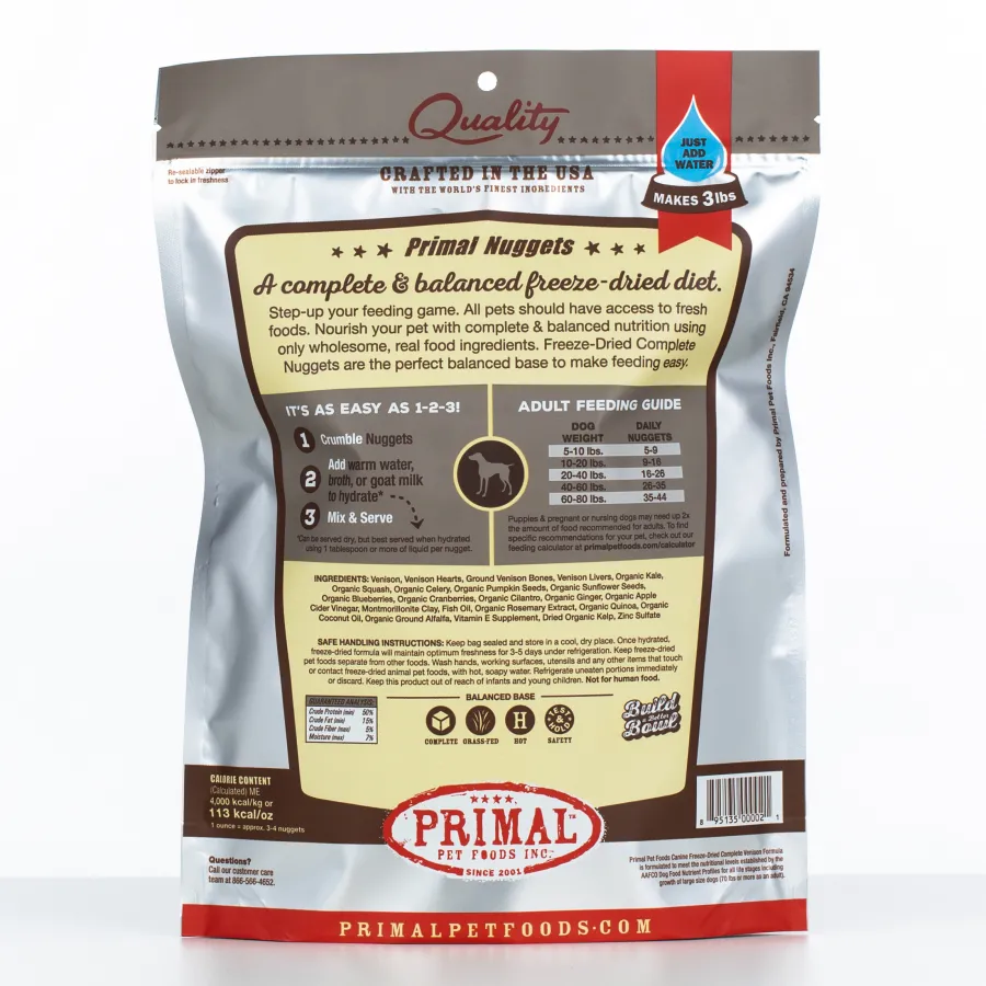 Clearance Primal Pet Foods Primal Raw Freeze-Dried Nuggets Venison Formula Dog Food, 14-oz