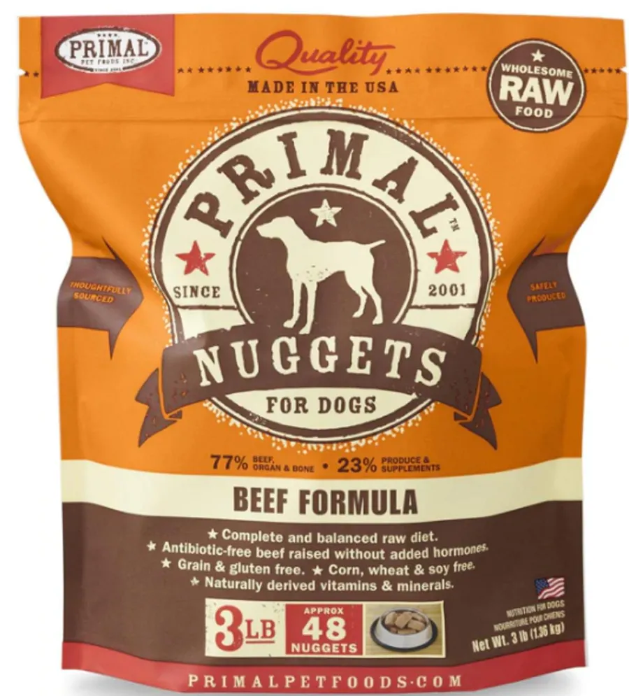 Fashion Primal Pet Foods Primal Raw Frozen Nuggets Beef Formula Dog Food, 3-lb