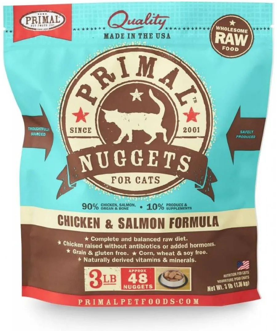 Best Primal Pet Foods Primal Raw Frozen Nuggets Chicken & Salmon Formula Cat Food, 3-lb