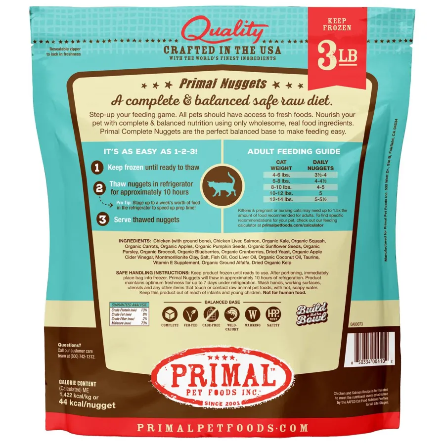 Best Primal Pet Foods Primal Raw Frozen Nuggets Chicken & Salmon Formula Cat Food, 3-lb