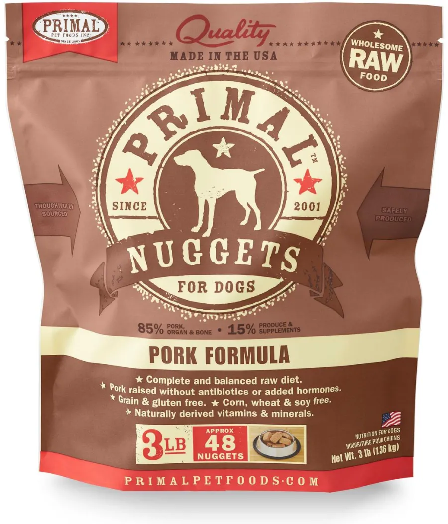 Cheap Primal Pet Foods Primal Raw Frozen Nuggets Pork Formula Dog Food, 3-lb
