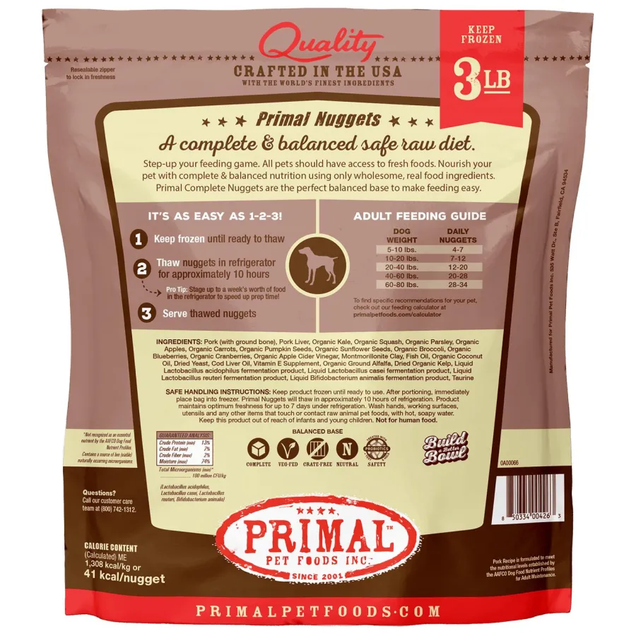 Cheap Primal Pet Foods Primal Raw Frozen Nuggets Pork Formula Dog Food, 3-lb