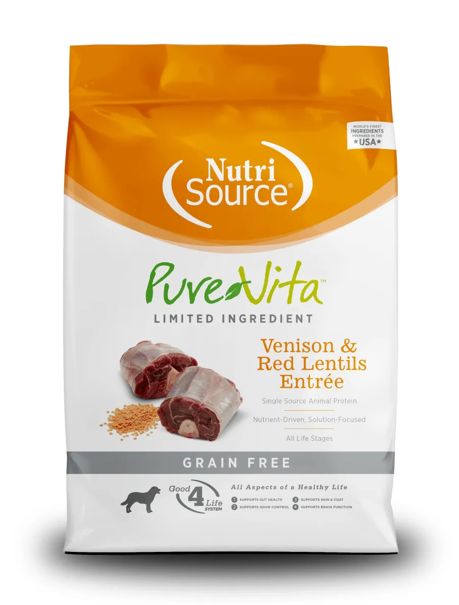 New PureVita Grain Free Venison and Red Lentils Entree Dry Dog Food, 25-lb