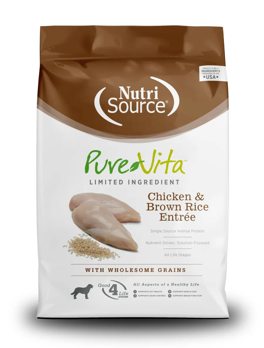 New PureVita Limited Ingredient Chicken & Brown Rice Entree with Wholesome Grains Dry Dog Food, 4-lb