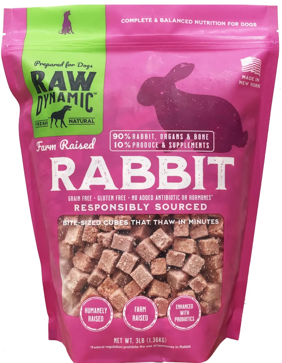 Clearance Raw Dynamic Rabbit Frozen Raw Dog Food, 3-lb