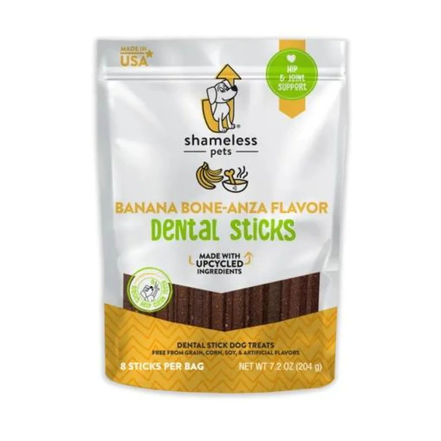 Clearance Shameless Pets Banana Bone-anza Dental Stick Dog Treats, 7.2-oz
