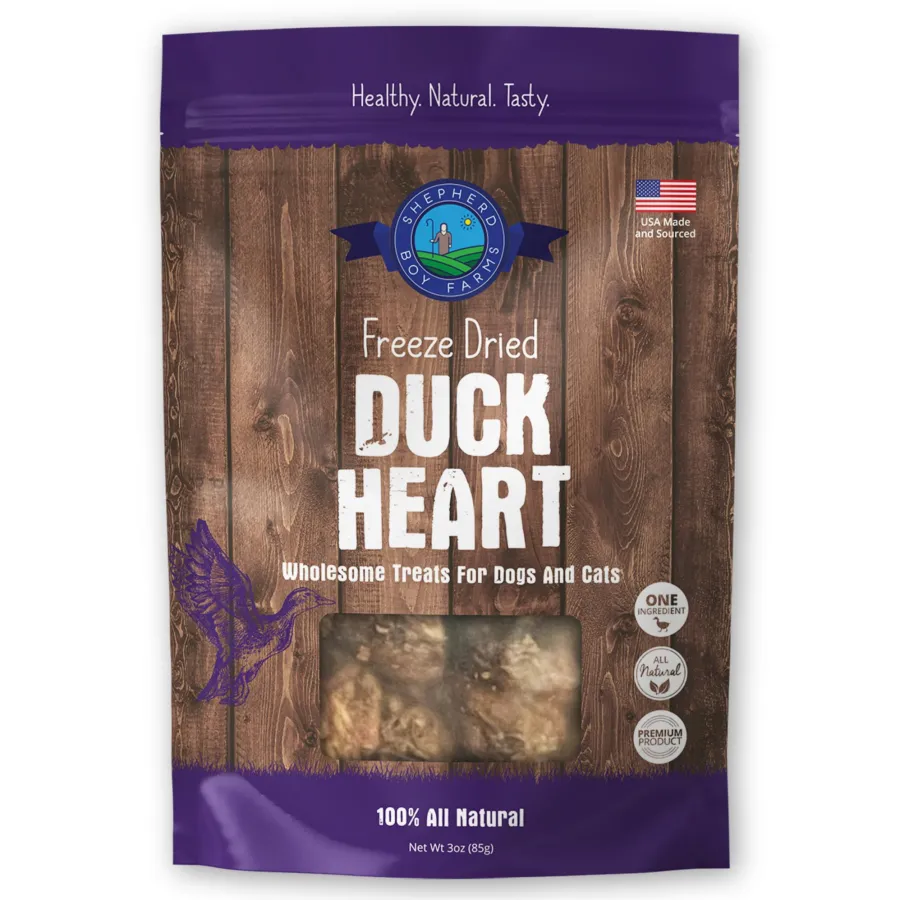 Store Shepherd Boy Farms Duck Heart Freeze-Dried Dog & Cat Treats, 3-oz