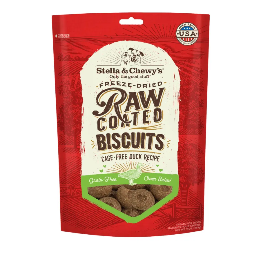 New Stella & Chewy's Raw Coated Biscuits Cage-Free Duck Recipe Dog Treats, 9-oz