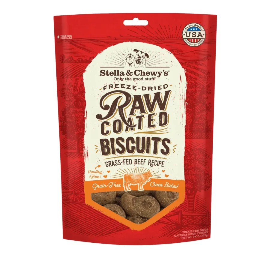 Hot Stella & Chewy's Raw Coated Biscuits Grass-Fed Beef Recipe Dog Treats, 9-oz