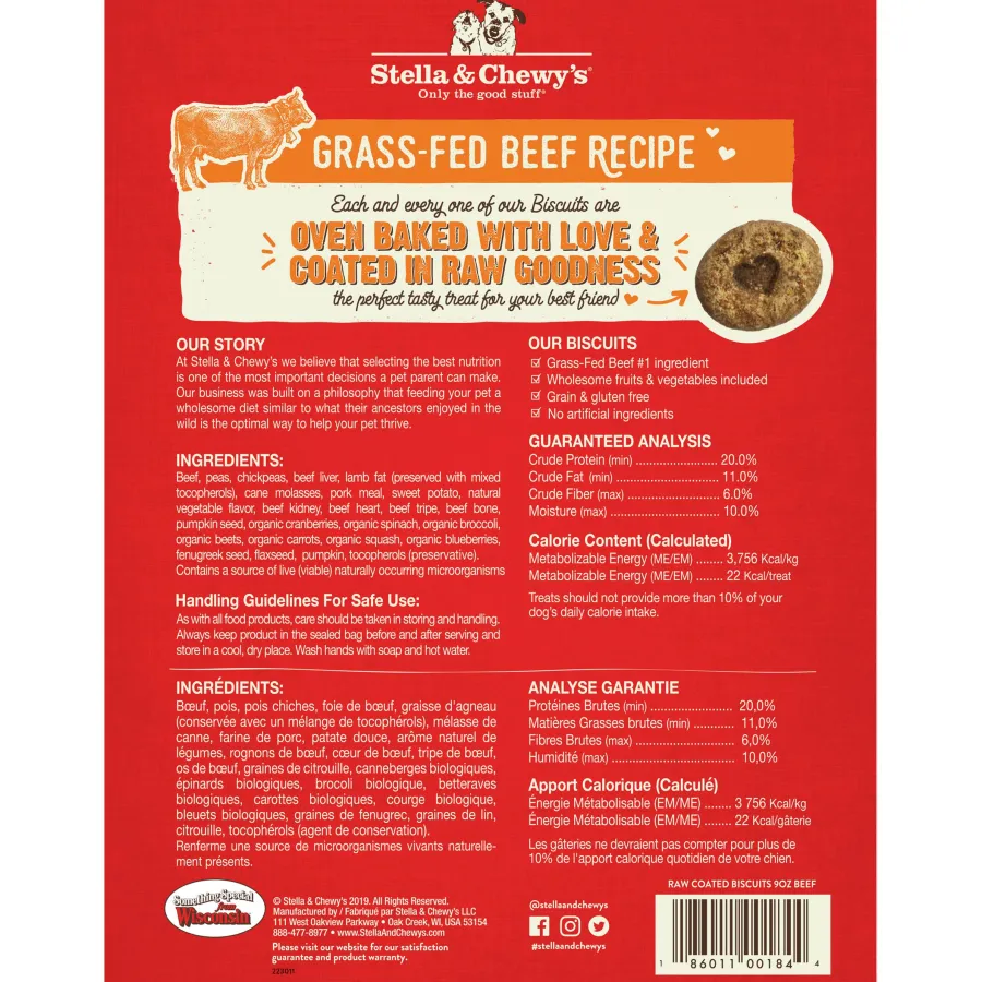 Hot Stella & Chewy's Raw Coated Biscuits Grass-Fed Beef Recipe Dog Treats, 9-oz