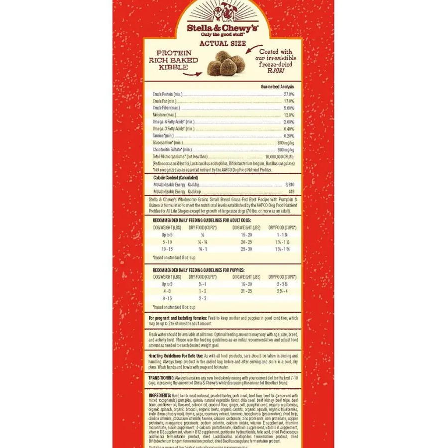 Clearance Stella & Chewy's Raw Coated Kibble Wholesome Grains Beef, Pumpkin & Quinoa Small Breed Dry Dog Food, 10-lb