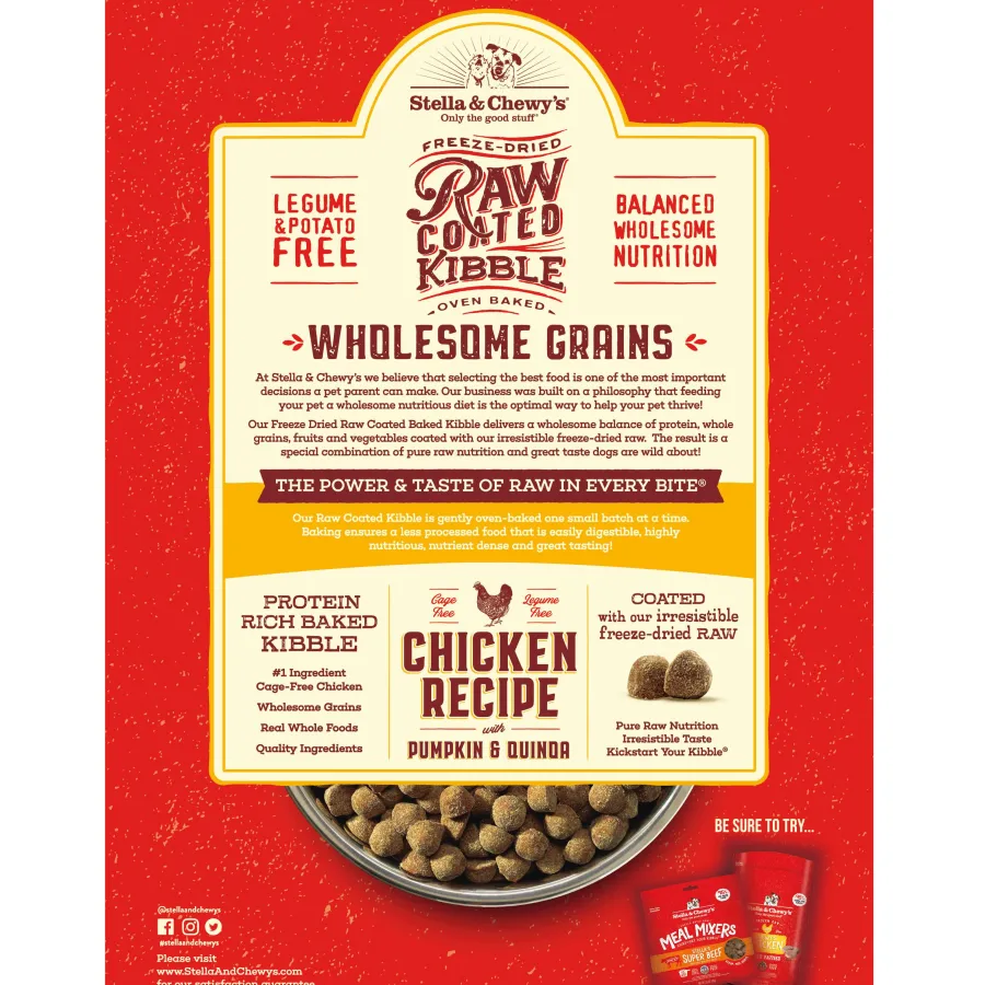 Clearance Stella & Chewy's Raw Coated Kibble Wholesome Grains Chicken, Pumpkin & Quinoa Dry Dog Food, 22-lb
